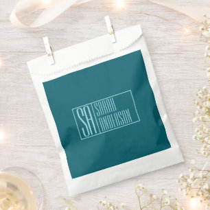 Modern Initials & Name Dark Teal & Light Blue Favor Bag