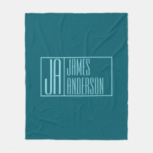 Modern Initials & Name Dark Teal & Light Blue Fleece Blanket