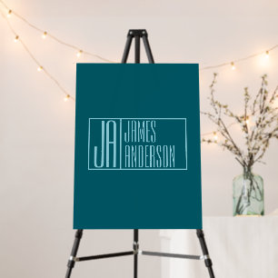 Modern Initials & Name Dark Teal & Light Blue Foam Board