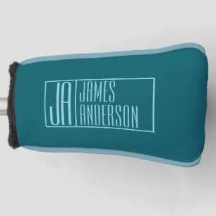 Modern Initials & Name   Dark Teal & Light Blue Golf Head Cover