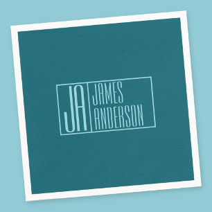 Modern Initials & Name Dark Teal & Light Blue Napkins