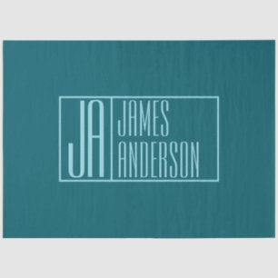 Modern Initials & Name Dark Teal & Light Blue Tissue Paper