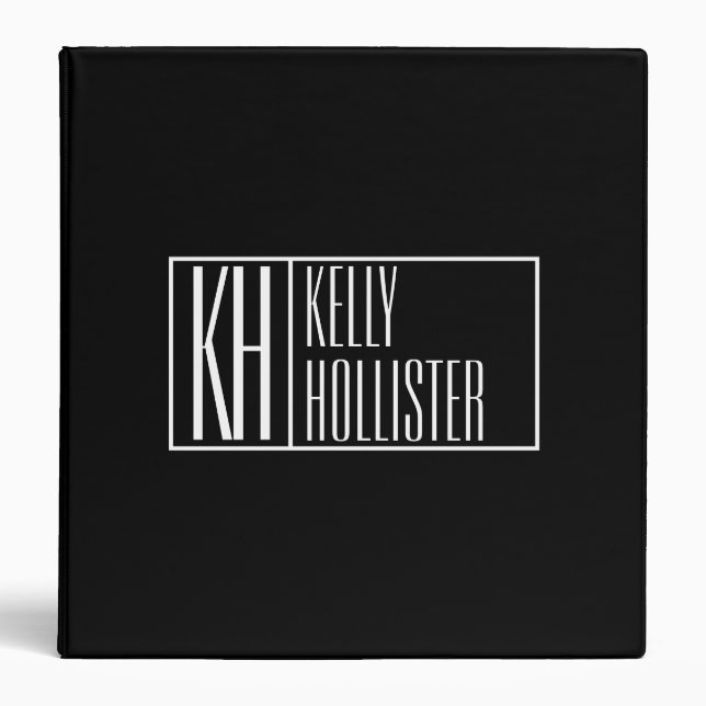 Modern Initials & Name Logo | Black & White 3 Ring Binder (Front)