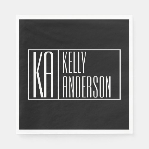 Modern Initials  Name Logo  Black  White Napkins