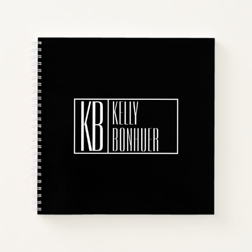 Modern Initials  Name Logo  Black  White Notebook