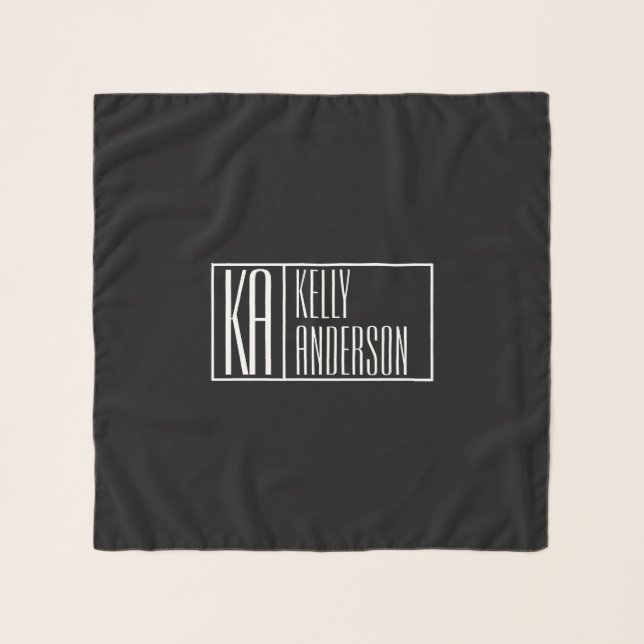 Modern Initials & Name Logo | Black & White Scarf (Front)