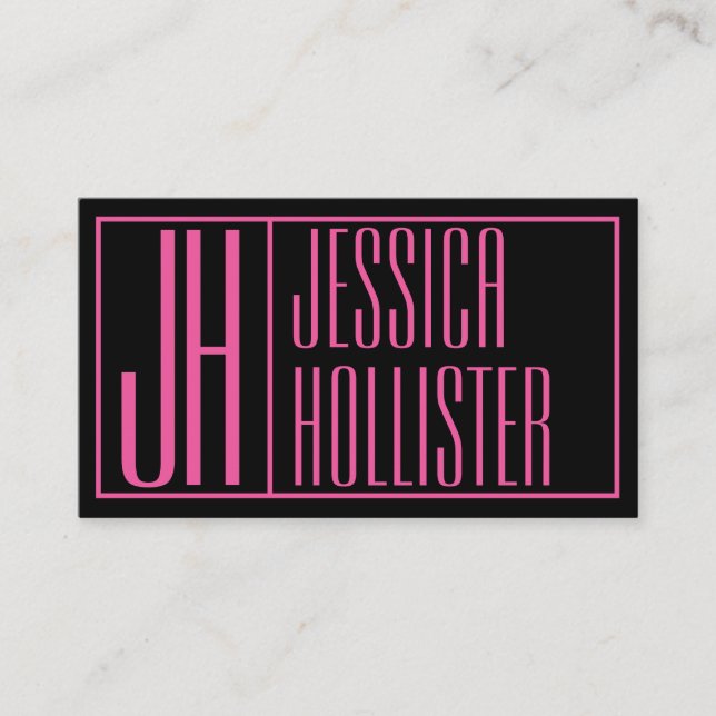 Modern Initials & Name Logo Pink/Black Business Card (Front)