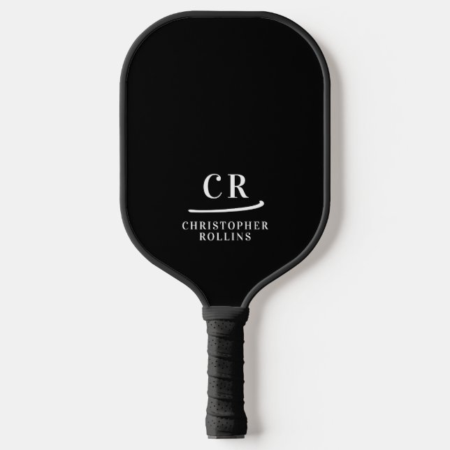 Modern Initials Name Monogram Black & White Pickleball Paddle (Front)