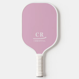 Modern Initials Name Monogram Pink & White Pickleball Paddle