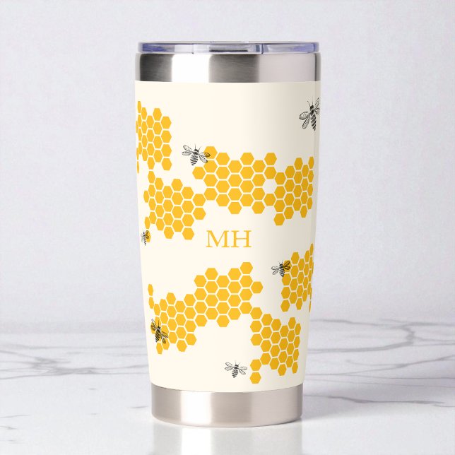 Modern Initials Summer Yellow Honeycomb Black Bee Insulated Tumbler (Modern Initials Summer Yellow Honeycomb Black Bee Insulated Tumbler)