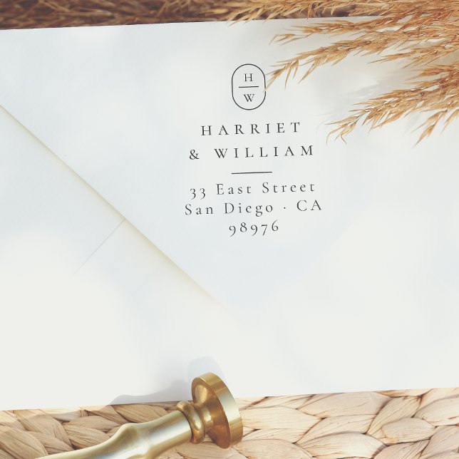Modern Initials Wedding Monogram Return Address Rubber Stamp (Rubber Stamp Mock-up)