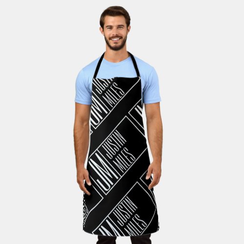 Modern Initials with Name Monogram Pattern Apron