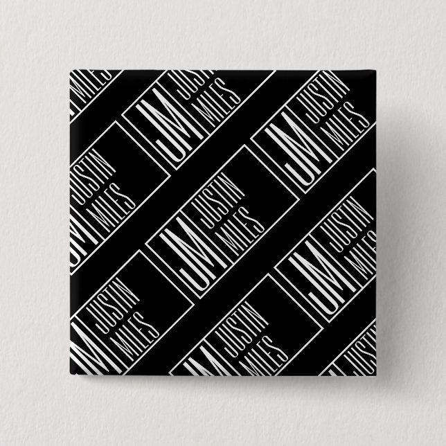 Modern Initials with Name Monogram Pattern Button (Front)
