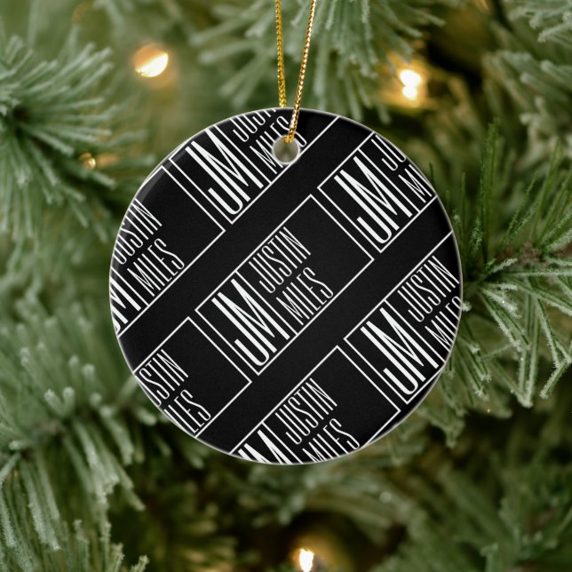 Modern Initials with Name Monogram Pattern Ceramic Ornament (Tree)