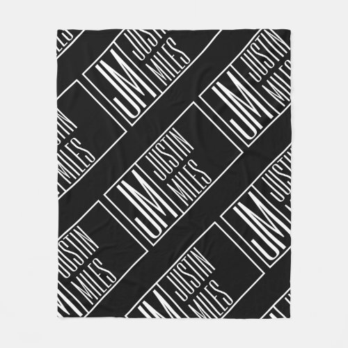 Modern Initials with Name Monogram Pattern Fleece Blanket