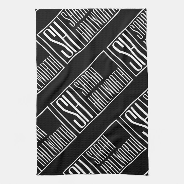 Modern Initials with Name Monogram Pattern Kitchen Towel (Vertical)