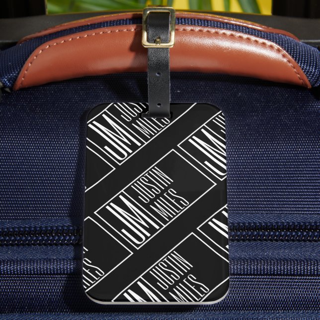 Modern Initials with Name Monogram Pattern Luggage Tag (Front Insitu 2)