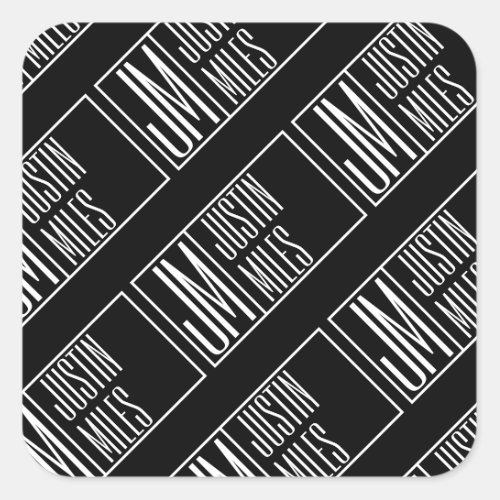 Modern Initials with Name Monogram Pattern Square Sticker