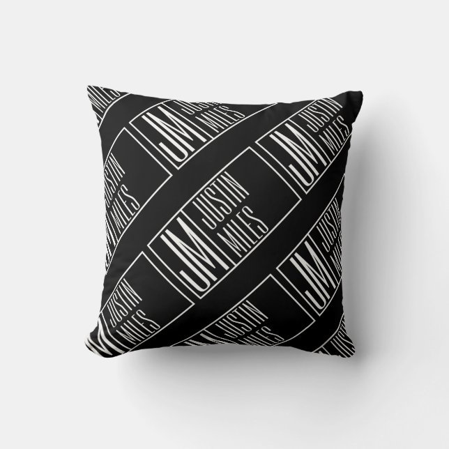 Modern Initials with Name Monogram Pattern Throw Pillow (Front)