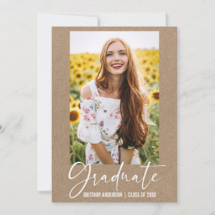 Modern Ink Pen Calligraphy Kraft Graduation Announcement