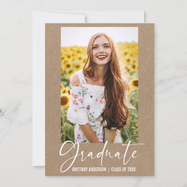 Modern Ink Pen Calligraphy Kraft Graduation Announcement (Front)