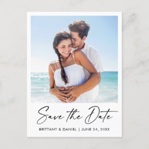 Modern Ink Pen Calligraphy Save The Date Photo Postcard