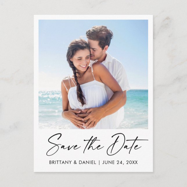 Modern Ink Pen Calligraphy Save The Date Photo Postcard (Front)