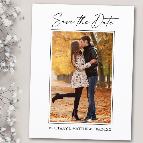 Modern Ink Pen Script Photo Save The Date Postcard