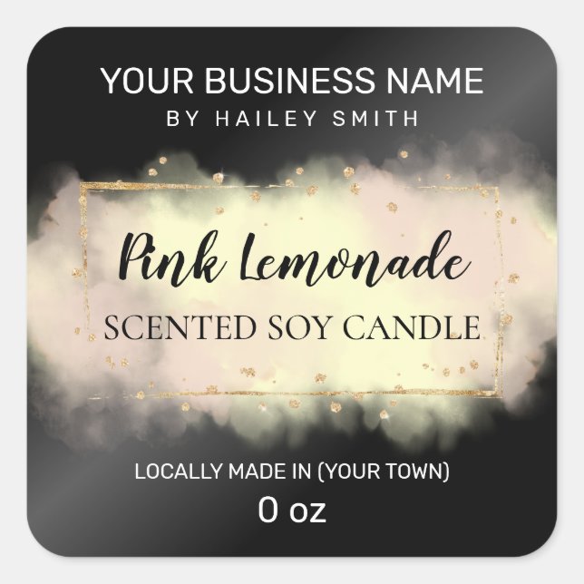 Modern Ink Pink Yellow Scented Soy Candle Square Sticker (Front)