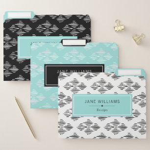 Modern Ink Strokes - Black White Turquoise File Folder