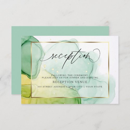 Modern Ink Vibrant Greens and Golds Reception Invitation