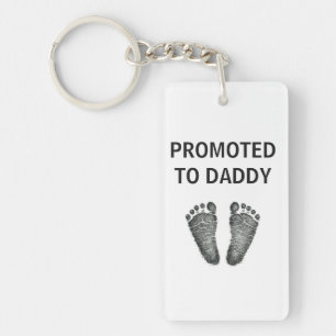 Modern Inked Baby Footprint Promoted To Daddy Keychain