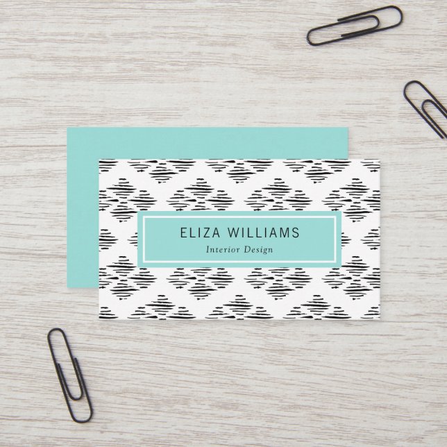Modern Inkstroke Pattern - Turquoise Black White Business Card (Front/Back In Situ)