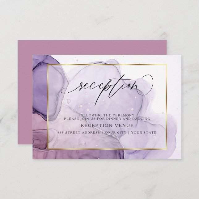 Modern Inky Plum Lilac Rose Reception Invitation (Front/Back)