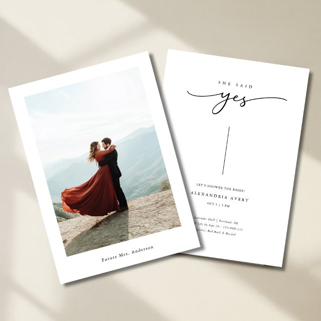 Modern Inline She Said Yes Bridal Shower Photo Invitation (Creator Uploaded)