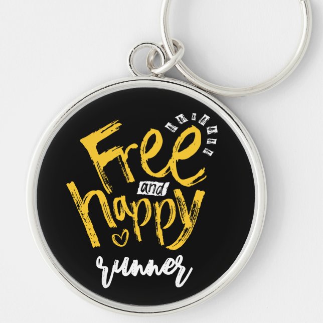 Modern Inspirational Free Black Yellow Brush Typo Keychain (Front)