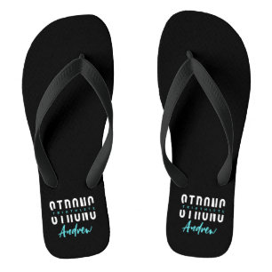 Modern Inspirational Triathlete Black White Name Flip Flops