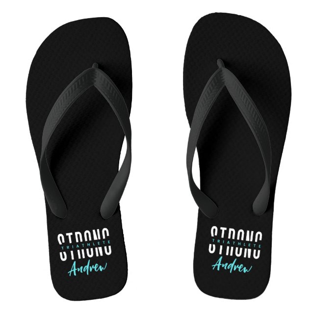 Modern Inspirational Triathlete Black White Name   Flip Flops (Footbed)