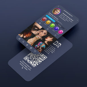 Modern Instagram Dark Blue Navy Monogram Business Card