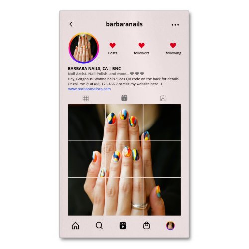 Modern Instagram Nail Artist Nails Beauty Salon Business Card Magnet