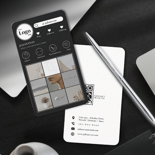 Modern Instagram Photo Collage Black Business Card