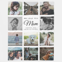 Modern Instagram Photo Collage Mother's Day Family Fleece Blanket