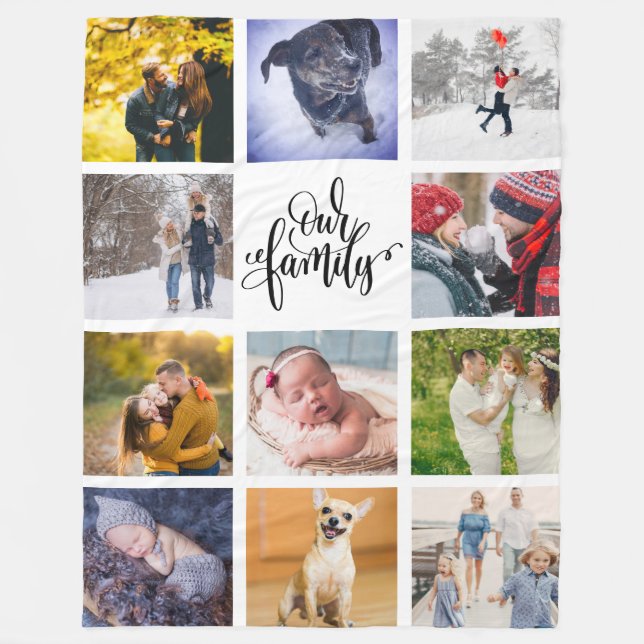Modern Instagram Photo Collage Our Family Fleece Blanket (Front)