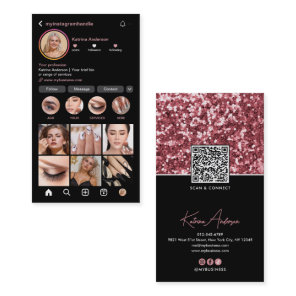 Modern Instagram QR Code & Socials Pink Glitter Business Card