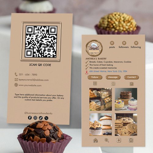 Modern Instagram Style Bakery Add Photos Brown  Business Card