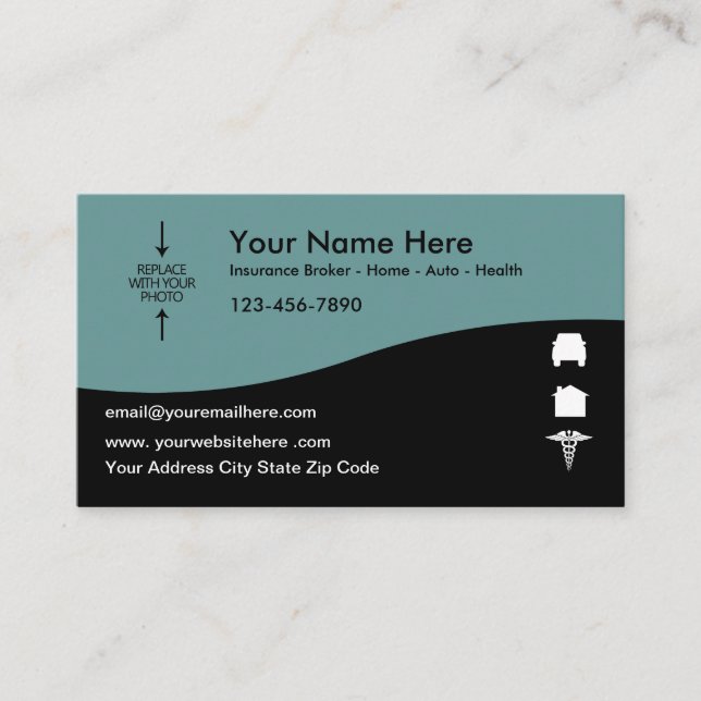 Modern Insurance Broker Photo Template Business Card (Front)
