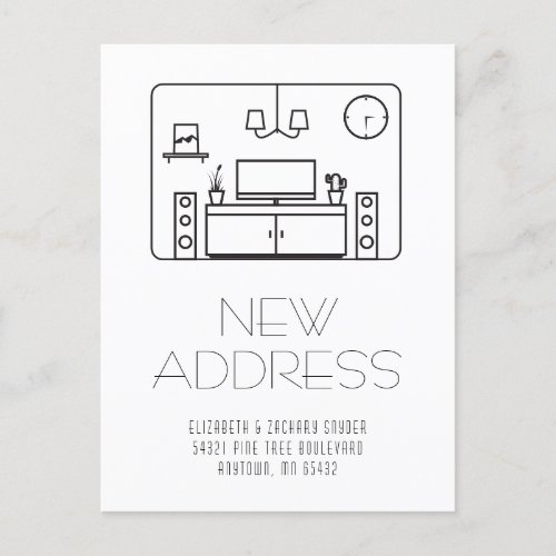 Modern Interior Black White New Address Postcard