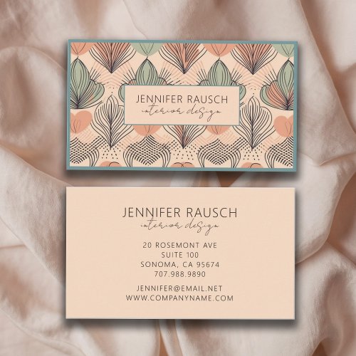 Modern Interior Design Abstract Boho Apricot  Business Card
