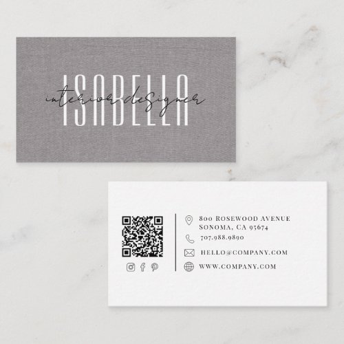 Modern Interior Designer Faux Linen Script Business Card