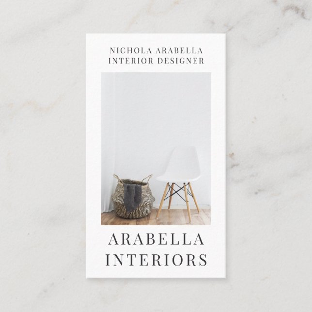 Modern Interior Designer Photo Business Card (Front)